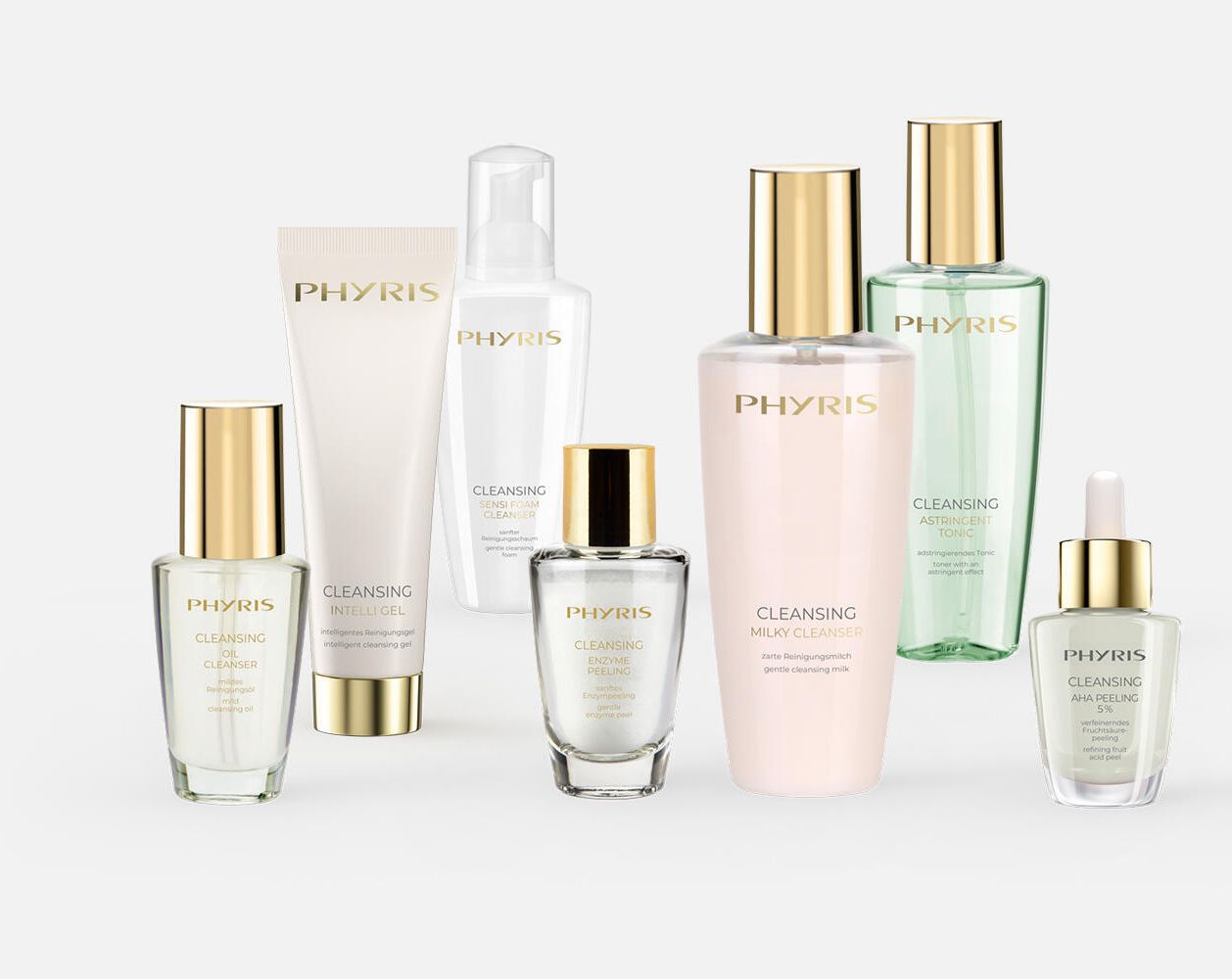 The Phyris 3-Phase Care Concept: cleanse, activate with a SOMI, then care.